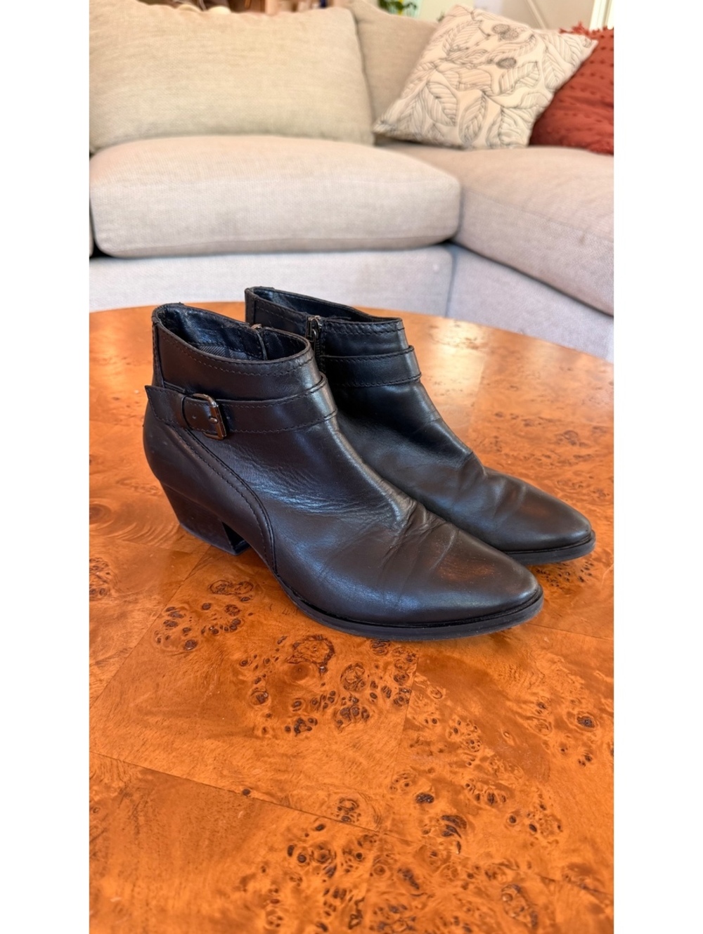 Aquatalia Black Leather Ankle Boots with Buckle Detail